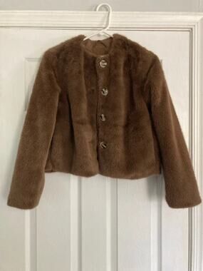 H&M - Faux Fur/Old Money Cropped Teddy Plush Glam Coat Cardigan -XS